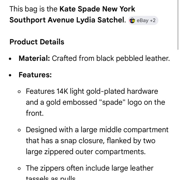 Kate Spade Southport Ave Lydia Black Satchel